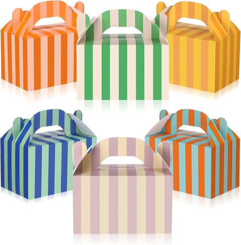 Novabright 24 Pcs Colorful Striped Party Favor Boxes Summer Pool Treat Gable Boxes with Handles Beach Stripe Gift Bags for Wedding Baby Shower Summer Pool Party Supplies in Kuwait