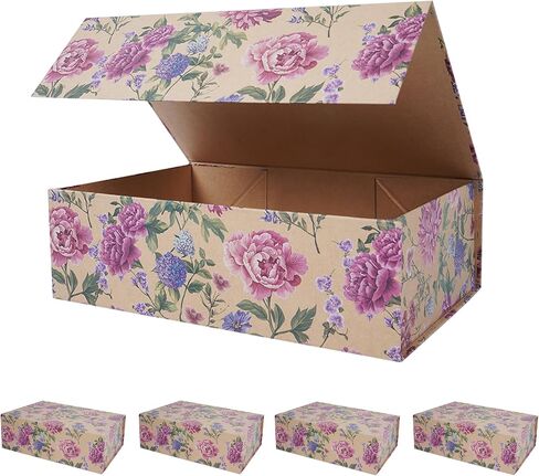 RayofSun Vintage Kraft Floral Gift Box with Magnetic Lids 13.7x9x4.3inch,Large Bridesmaid Proposal Boxes, Rectangle Decorative Storage Box for Wedding Birthday Mother's Day Presents,1 Pack in Saudi Arabia
