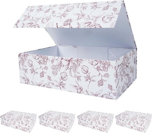 RayofSun Vintage Kraft Floral Gift Box with Magnetic Lids 13.7x9x4.3inch,Large Bridesmaid Proposal Boxes, Rectangle Decorative Storage Box for Wedding Birthday Mother's Day Presents,1 Pack in Saudi Arabia