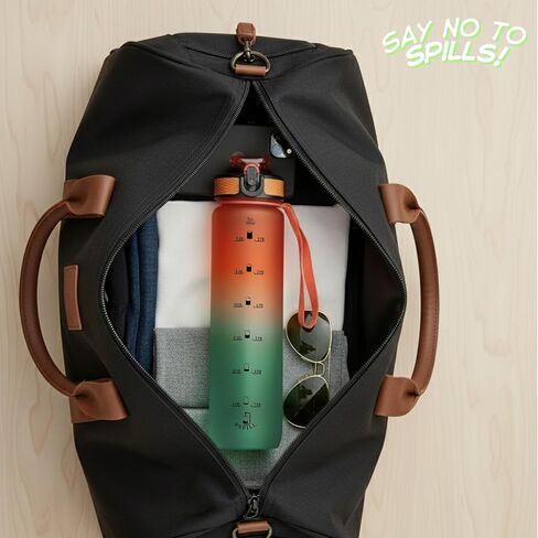 32oz Titan Water Bottle with Time-Marked, 2 Lids (Fast Flow & Straw) - BPA/BPS-Free, Leak-Proof, Airtight, Reusable Water Bottle with Anti-Slip Coating - Perfect for Sports, Hiking (Black) in Saudi Arabia