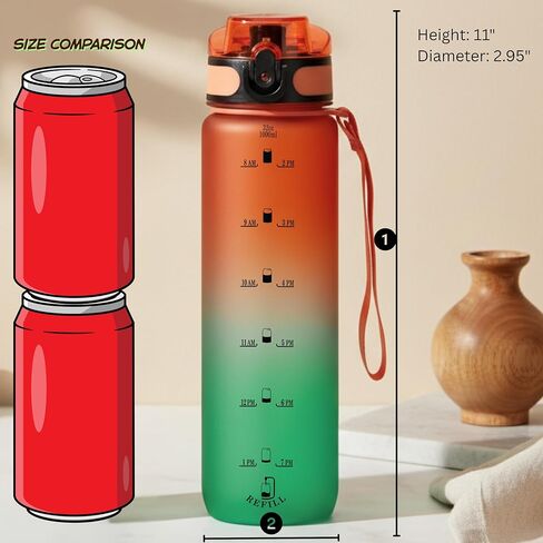 32oz Titan Water Bottle with Time-Marked, 2 Lids (Fast Flow & Straw) - BPA/BPS-Free, Leak-Proof, Airtight, Reusable Water Bottle with Anti-Slip Coating - Perfect for Sports, Hiking (Black) in Saudi Arabia