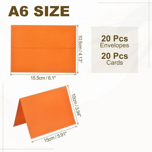 PATIKIL 20Pack Orange 4x6 Blank Cards and Envelopes, Self Seal A6 Envelopes with Folded Cardstock Small for Greeting Cards Wedding Greeting Birthday Invitations Letter Mailing in Kuwait