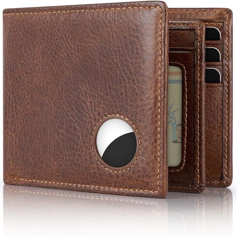 محفظة Swallowmall AirTag للرجال من الجلد الطبيعي بحجب RFID محفظة رجالية ثنائية الطي لـ AirTag 1 نافذة لبطاقة الهوية و12 صندوق هدايا حامل بطاقات (Airtag غير متضمن) (كلاسيكي، ضرائب بني) in Saudi Arabia