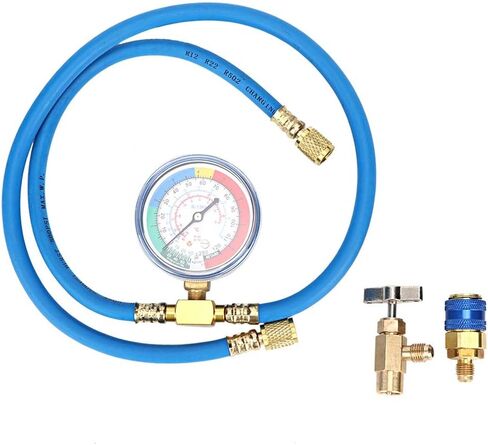 R134A Recharge Measuring Hose Can Tap Gauge Refrigerant Charging Pipe with Pressure Gauge 1 4 SAE Port in Kuwait
