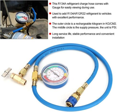 R134A Recharge Measuring Hose Can Tap Gauge Refrigerant Charging Pipe with Pressure Gauge 1 4 SAE Port in Kuwait