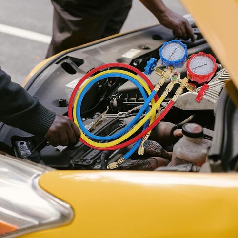 NUOBESTY Charging Hose with Conditioner Fluoride Meter for Car Ac Supply, Portable HVAC Refrigeration Gauge Tool for Automotive Maintenance in Kuwait