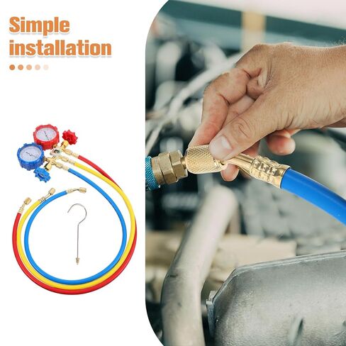 NUOBESTY Charging Hose with Conditioner Fluoride Meter for Car Ac Supply, Portable HVAC Refrigeration Gauge Tool for Automotive Maintenance in Kuwait
