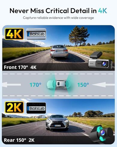 Dash Cam 4K Front & 1080P Rear, Dash Camera for Cars with ADAS, 64GB MicroSD Card, 2.4G/5GHz WiFi, 170° Wide Angel, Built-in GPS, 2.45" IPS Screen, UHD Night Vision in Saudi Arabia