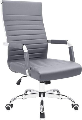KaiMeng Ribbed Office Desk Mid Back Computer Chair Height Adjustable Conference Executive Task Swivel PU Leather (White) in Saudi Arabia