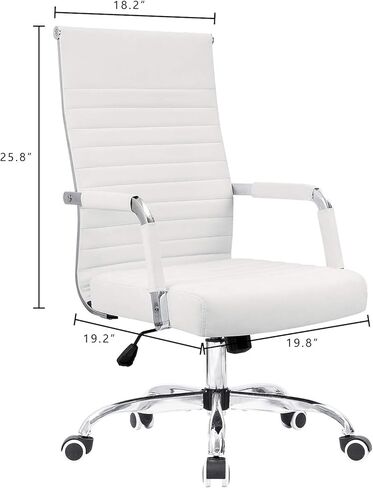 KaiMeng Ribbed Office Desk Mid Back Computer Chair Height Adjustable Conference Executive Task Swivel PU Leather (White) in Kuwait