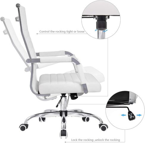 KaiMeng Ribbed Office Desk Mid Back Computer Chair Height Adjustable Conference Executive Task Swivel PU Leather (White) in Kuwait