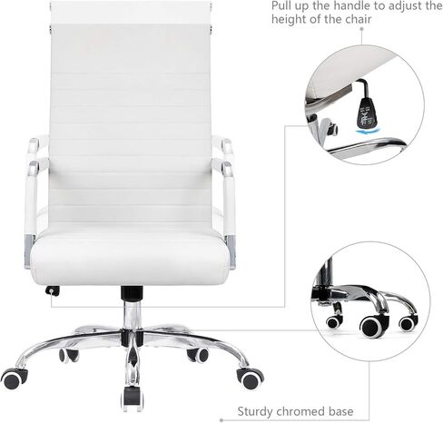KaiMeng Ribbed Office Desk Mid Back Computer Chair Height Adjustable Conference Executive Task Swivel PU Leather (White) in Kuwait