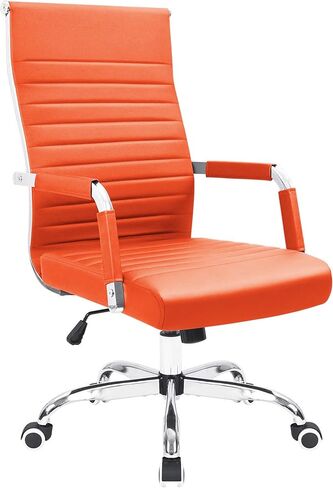 KaiMeng Ribbed Office Desk Mid Back Computer Chair Height Adjustable Conference Executive Task Swivel PU Leather (White) in Kuwait