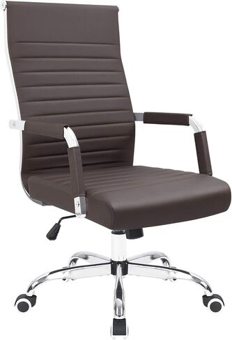 KaiMeng Ribbed Office Desk Mid Back Computer Chair Height Adjustable Conference Executive Task Swivel PU Leather (White) in Kuwait