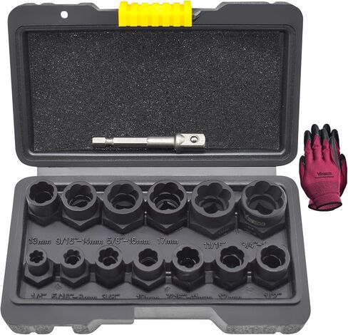 22 Pcs Bolt Nut Extractor Set, 1/2" and 3/8" Drive Wheel Lock Removal Kit for Extracting Damaged, Stripped Frozen Nuts & Screws Twist Socket Set, Impact Lug Nut Remover Socket Tool in Kuwait