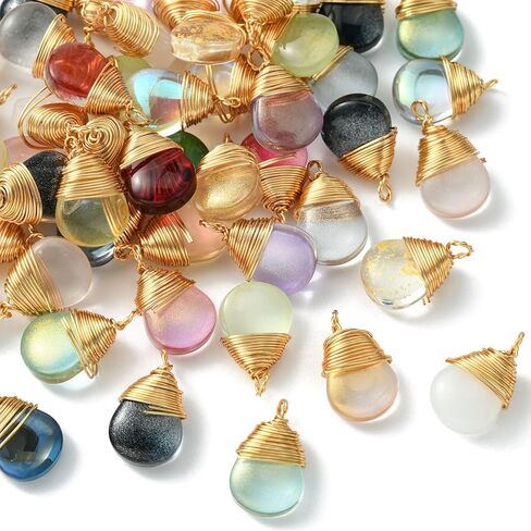 KitBeads 50 قطعة من حليات قطرة الماء الزجاجية الشفافة الملونة المطلية بالذهب على شكل دمعة لصنع المجوهرات in Kuwait