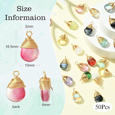 KitBeads 50 قطعة من حليات قطرة الماء الزجاجية الشفافة الملونة المطلية بالذهب على شكل دمعة لصنع المجوهرات in Kuwait