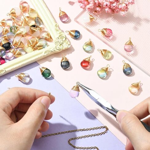 KitBeads 50 قطعة من حليات قطرة الماء الزجاجية الشفافة الملونة المطلية بالذهب على شكل دمعة لصنع المجوهرات in Kuwait