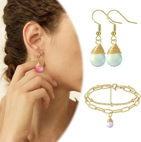 KitBeads 50 قطعة من حليات قطرة الماء الزجاجية الشفافة الملونة المطلية بالذهب على شكل دمعة لصنع المجوهرات in Kuwait