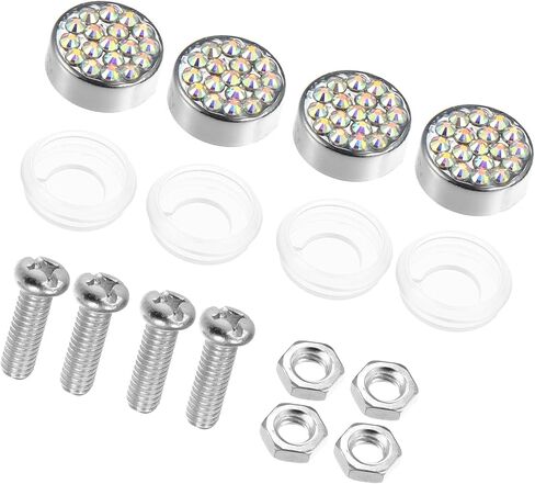 1 Set Bling Car License Plate Fasteners Screws Caps Covers Multicolor Universal Rhinestone License Plate Bolt Cap Plastic Washer Replace Parts Vehicle Components in Kuwait