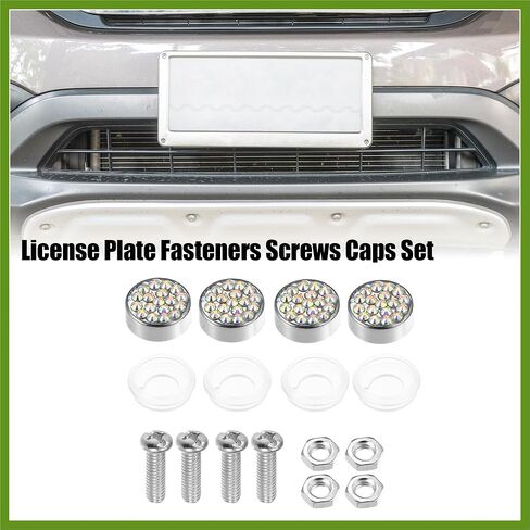 1 Set Bling Car License Plate Fasteners Screws Caps Covers Multicolor Universal Rhinestone License Plate Bolt Cap Plastic Washer Replace Parts Vehicle Components in Kuwait