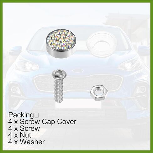 1 Set Bling Car License Plate Fasteners Screws Caps Covers Multicolor Universal Rhinestone License Plate Bolt Cap Plastic Washer Replace Parts Vehicle Components in Kuwait