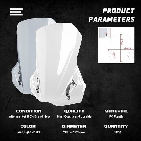 Motorcycle Windshield Windscreen Flyscreen Protector Compatible with DL650 V Strom 650 2017-2023 Airflow Wind Deflector (Light Smoke) in Kuwait