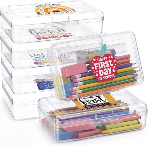 AmazingSpark 6 Pcs Clear Pencil Box Bulk Back to School Large Stackable Plastic Pencil Case with Lid Crayon Storage Box Classroom Stationery Organizer for Craft, Pen, Art, Back to School Supplies in Kuwait