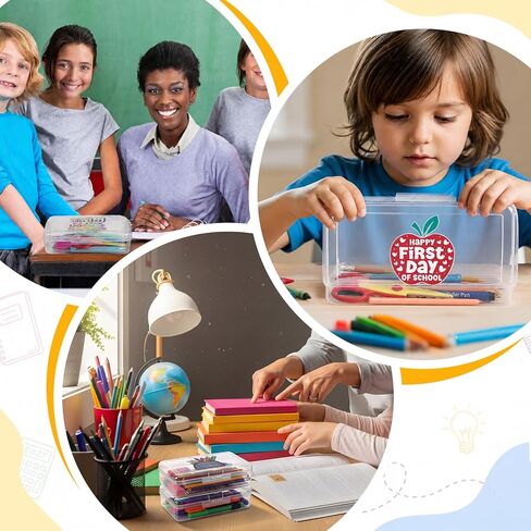 AmazingSpark 6 Pcs Clear Pencil Box Bulk Back to School Large Stackable Plastic Pencil Case with Lid Crayon Storage Box Classroom Stationery Organizer for Craft, Pen, Art, Back to School Supplies in Kuwait