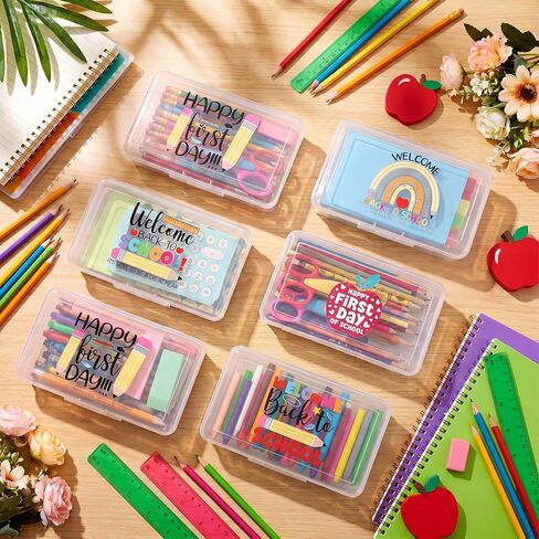 AmazingSpark 6 Pcs Clear Pencil Box Bulk Back to School Large Stackable Plastic Pencil Case with Lid Crayon Storage Box Classroom Stationery Organizer for Craft, Pen, Art, Back to School Supplies in Kuwait