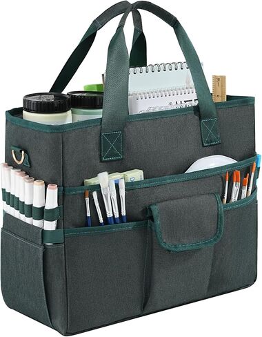 Freebat Craft Organizer Tote Bag with Multiple Pockets & Detachable Shoulder Strap, Art Storage Caddy for Pencil, Stationary, Book, Craft, Art, Office Supplies (Green) in Saudi Arabia