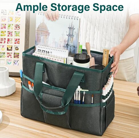 Freebat Craft Organizer Tote Bag with Multiple Pockets & Detachable Shoulder Strap, Art Storage Caddy for Pencil, Stationary, Book, Craft, Art, Office Supplies (Green) in Saudi Arabia