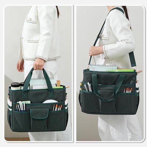 Freebat Craft Organizer Tote Bag with Multiple Pockets & Detachable Shoulder Strap, Art Storage Caddy for Pencil, Stationary, Book, Craft, Art, Office Supplies (Green) in Saudi Arabia