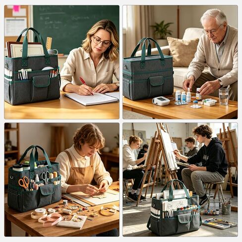 Freebat Craft Organizer Tote Bag with Multiple Pockets & Detachable Shoulder Strap, Art Storage Caddy for Pencil, Stationary, Book, Craft, Art, Office Supplies (Green) in Saudi Arabia