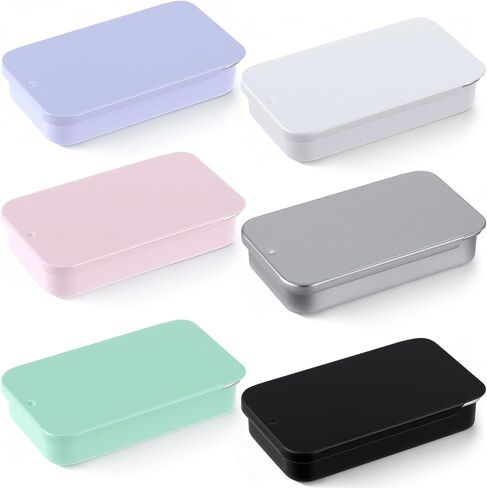 Verdial 6pcs Metal Tin Box with Slide Top, Small Tin Box Rectangular Container with Lid, Portable Empty Hinged Organizers Mini Containers for Pill Jewelry Candies Crafts- 6 Colors in Saudi Arabia