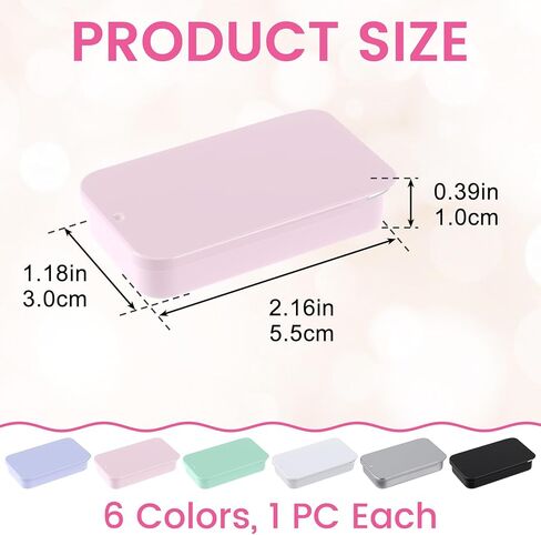 Verdial 6pcs Metal Tin Box with Slide Top, Small Tin Box Rectangular Container with Lid, Portable Empty Hinged Organizers Mini Containers for Pill Jewelry Candies Crafts- 6 Colors in Saudi Arabia