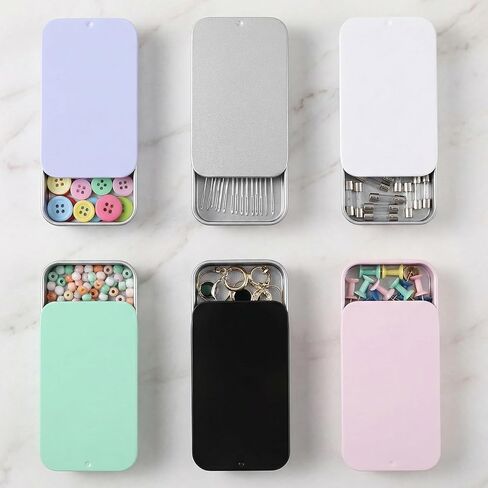 Verdial 6pcs Metal Tin Box with Slide Top, Small Tin Box Rectangular Container with Lid, Portable Empty Hinged Organizers Mini Containers for Pill Jewelry Candies Crafts- 6 Colors in Saudi Arabia