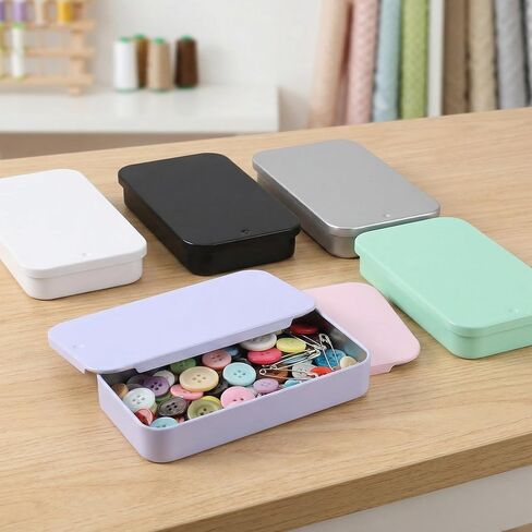 Verdial 6pcs Metal Tin Box with Slide Top, Small Tin Box Rectangular Container with Lid, Portable Empty Hinged Organizers Mini Containers for Pill Jewelry Candies Crafts- 6 Colors in Saudi Arabia