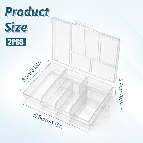 2Pcs Plastic Organizer Box with Dividers, 6 Grids Mini Organizer Clear Small Plastic Storage Box for Jewelry Rhinestones Beads Craft Small Parts in Kuwait