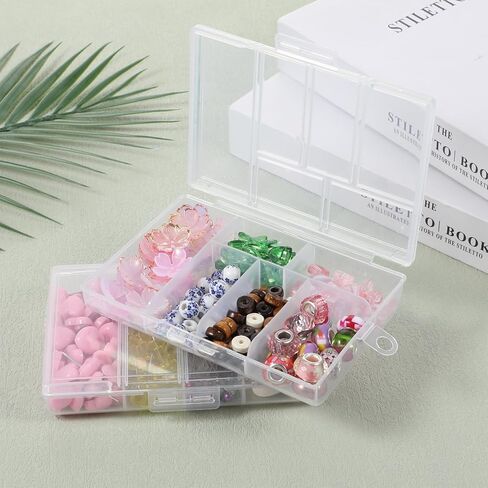 2Pcs Plastic Organizer Box with Dividers, 6 Grids Mini Organizer Clear Small Plastic Storage Box for Jewelry Rhinestones Beads Craft Small Parts in Kuwait