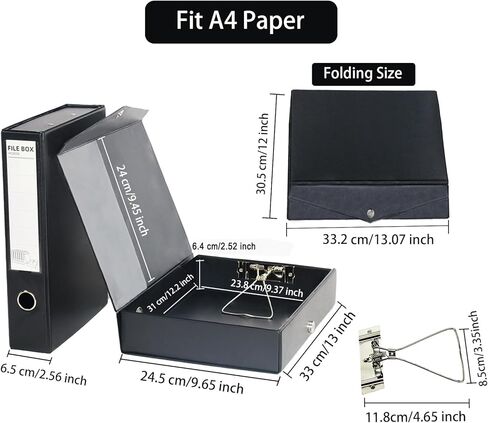 6 Pack Foldable Plastic Box Files A4 with Metal Clip,65mm Spine,Document Archive Folders for Office（Black） in Saudi Arabia