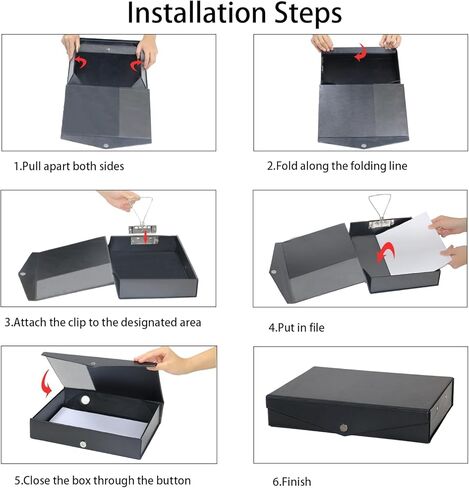 6 Pack Foldable Plastic Box Files A4 with Metal Clip,65mm Spine,Document Archive Folders for Office（Black） in Saudi Arabia