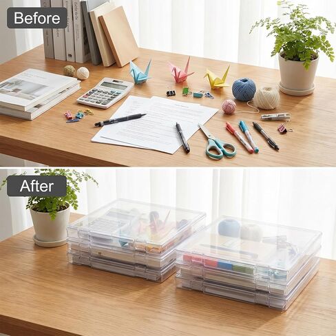 6 Pack 12x12 Scrapbook Paper Storage, Stackable Paper Storage Containers Plastic File Storage Organizer for Paper File, Photo, Art Craft Supply, Office Supply organization, Inner Size 12.2x12.2x0.85in in Kuwait