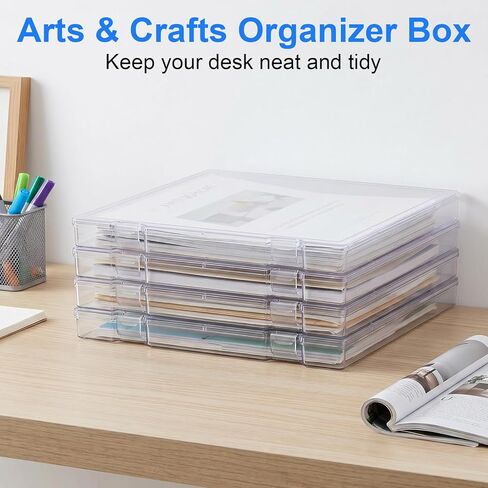 6 Pack 12x12 Scrapbook Paper Storage, Stackable Paper Storage Containers Plastic File Storage Organizer for Paper File, Photo, Art Craft Supply, Office Supply organization, Inner Size 12.2x12.2x0.85in in Kuwait