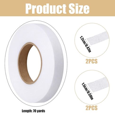Tyqour 4 Rolls Iron on Hemming Tape for Pants Iron Tape for Hemming 1.2cm & 1.5cm X 70 Yards Each, Sewing Tape for Hemming White Iron on Fabric Tape Ideal for Curtains, Clothes, DIY Crafts in Kuwait