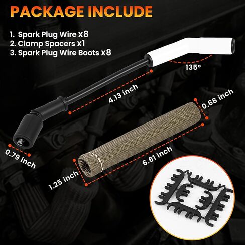 8PCS LS Spark Plug Wires, Spark Plug Wires Set with 9070C Ceramic Boot & 2500° Thermal Protection, Fit for LS Terminals LS3 LS4 LS7 LT Engines in Kuwait