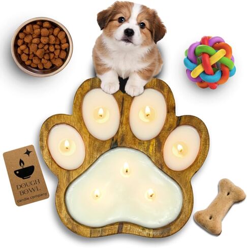 Dough Bowl Candle Co. Pet Odor Eliminator for Home - Wooden Pet Odor Candles, 11x11x1.5 Pet Odor Exterminator Candles in Paw Print Shape, 7 Wick Pet Odor Candle in Beach Linen, Pet Friendly Candles in Saudi Arabia