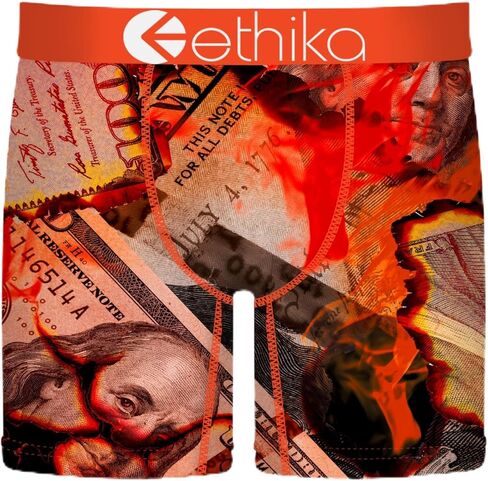 Ethika Men’s Mid Boxer Brief, 4-Way Stretch Performance Underwear - Burnin' Hundreds in Saudi Arabia