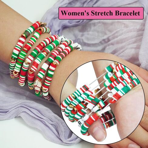 Christmas Bracelet Set for Women, Christmas Elastic Bracelets Necklace Drop Earrings, Bells, Christmas Hats, Santa Claus Christmas Set, Red Green Festival Set for Party in Saudi Arabia