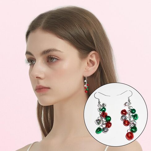 Christmas Bracelet Set for Women, Christmas Elastic Bracelets Necklace Drop Earrings, Bells, Christmas Hats, Santa Claus Christmas Set, Red Green Festival Set for Party in Saudi Arabia
